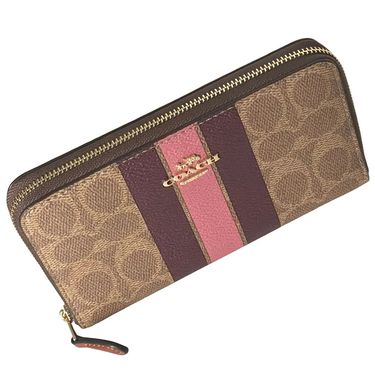 Top View of Coach Medium Id Zip Wallet In Signature Canvas With Varsity Stripe - Tan Multi CBO79
