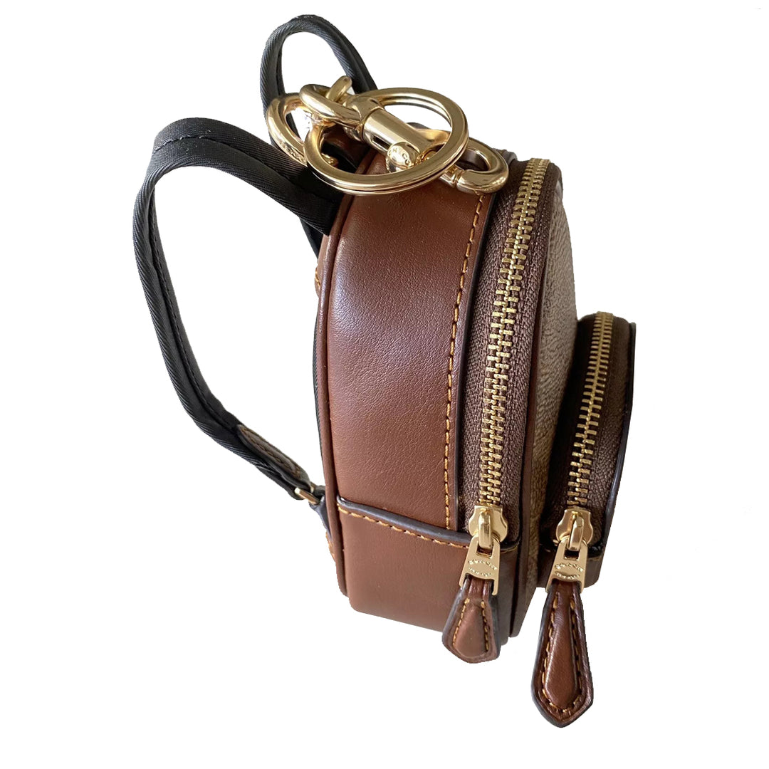 Coach Mini Court Backpack Bag Charm In Signature Canvas in Tan/ Brown CX066