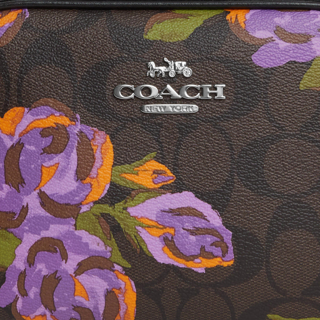 coach backpack with purple flower 1941 Mailbox Bag 35 in Black Prairie Print Flowers top closure fabric lining Handles with 2 3/4 drop Detachable strap with 23 1/2 drop for shoulder or crossbody wear 7 (L) x 4 3/4 (H) x 4 (W) Style No. Coach Court Backpack Purple Coach
