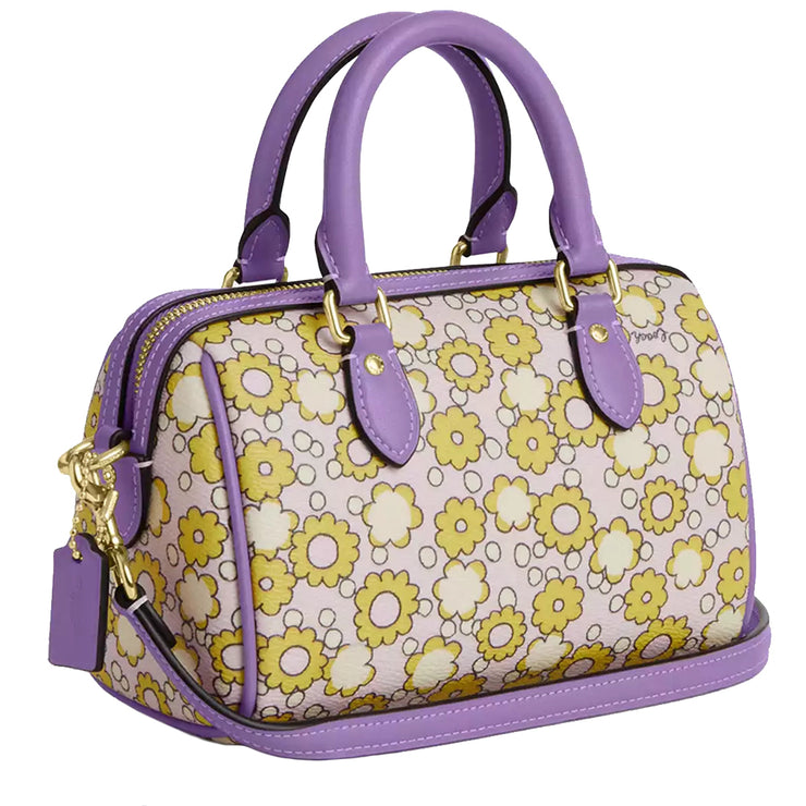 Back View Coach Mini Rowan Crossbody Bag With Floral Print - Lilac Multi CBM69