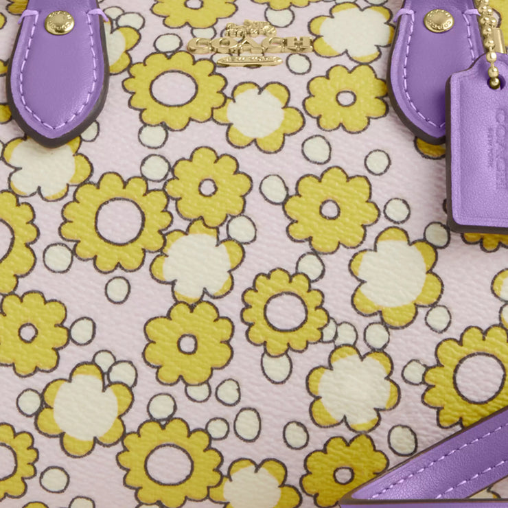 Closeup of Coach Mini Rowan Crossbody Bag With Floral Print - Lilac Multi CBM69