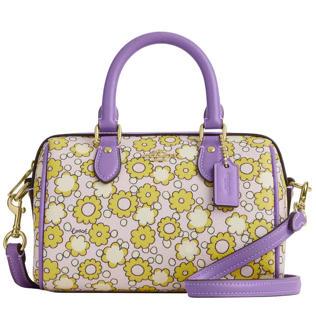 Front View Coach Mini Rowan Crossbody Bag With Floral Print - Lilac Multi CBM69