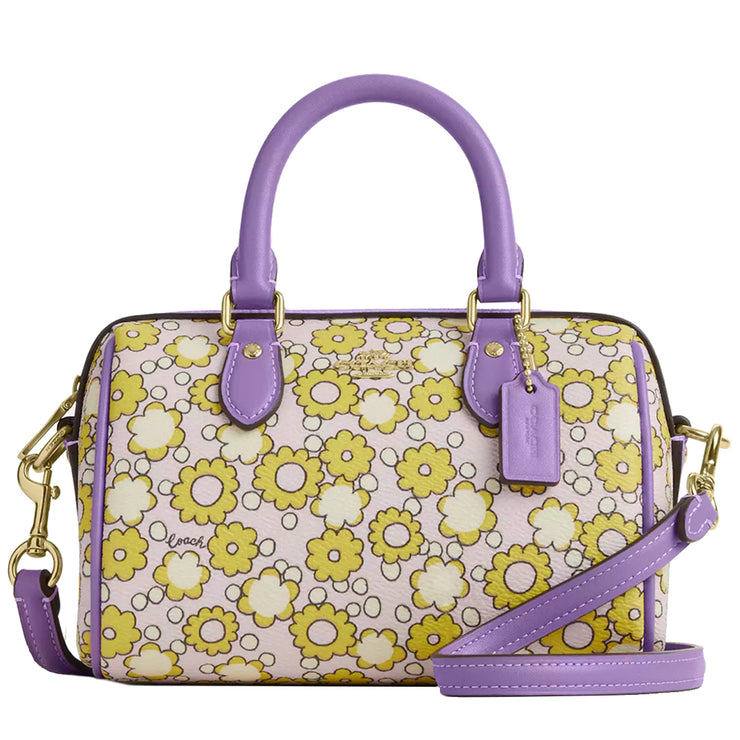 Front View Coach Mini Rowan Crossbody Bag With Floral Print - Lilac Multi CBM69