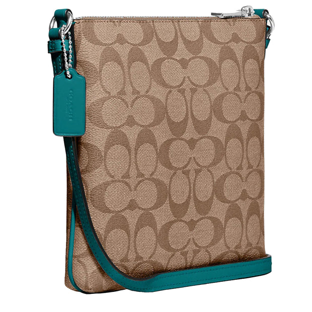 Coach Mini Rowan File Bag In Signature Canvas in Khaki/ Teal CF340