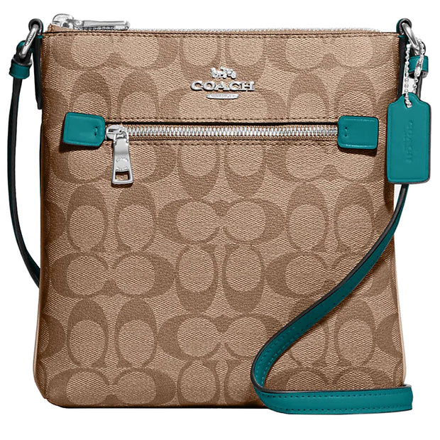 Coach Mini Rowan File Bag In Signature Canvas in Khaki/ Teal CF340