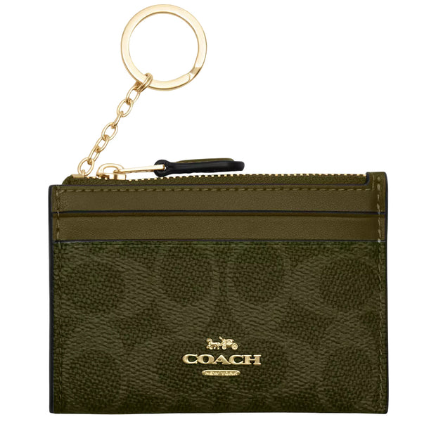 Front View of Coach Mini Skinny Id Case In Signature Canvas - Olive CW870