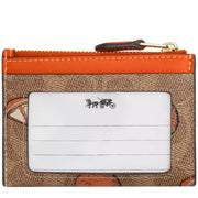 Back View of Coach Mini Skinny Id Case In Signature Canvas With Orange Print - Tan Multi CAR21