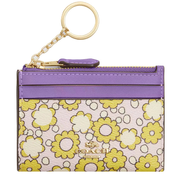 Front View of Coach Mini Skinny Id Case With Floral Print - Lilac Multi CBL74