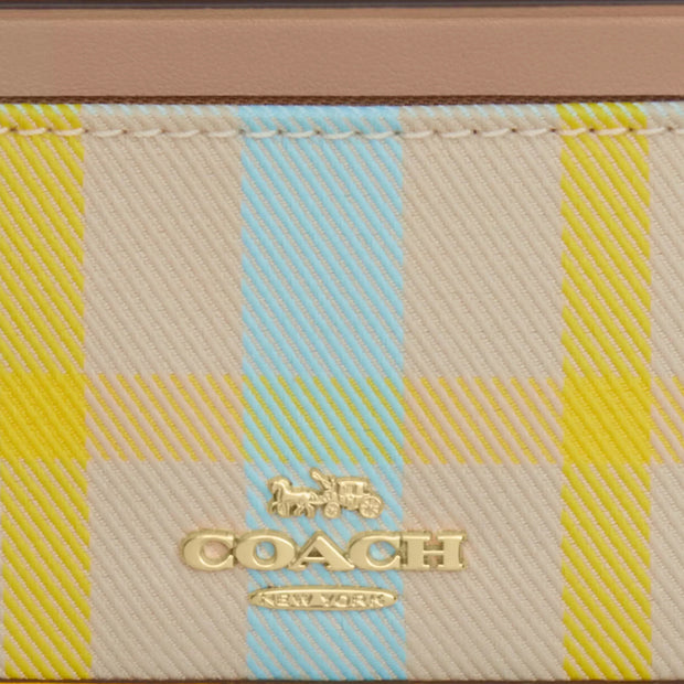 Closeup of Coach Mini Skinny Id Case With Plaid Print - Bright Maize Multi CBL88