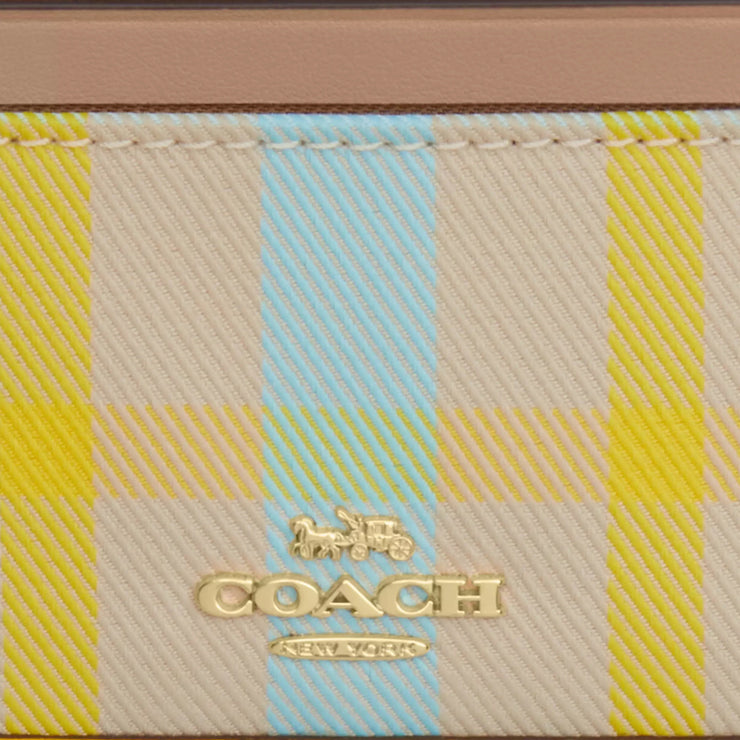 Closeup of Coach Mini Skinny Id Case With Plaid Print - Bright Maize Multi CBL88