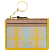 Front View of Coach Mini Skinny Id Case With Plaid Print - Bright Maize Multi CBL88