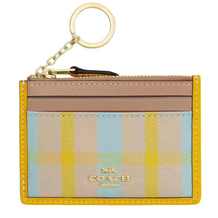 Front View of Coach Mini Skinny Id Case With Plaid Print - Bright Maize Multi CBL88
