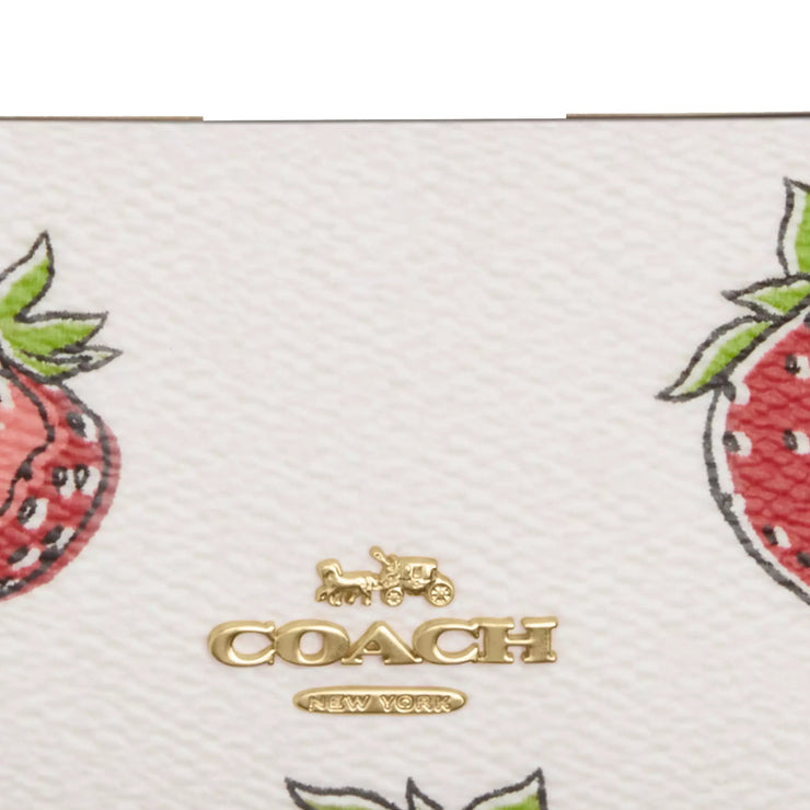 Closeup of Coach Mini Skinny Id Case With Strawberry Print - Chalk Multi CAR17
