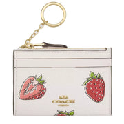 Front View of Coach Mini Skinny Id Case With Strawberry Print - Chalk Multi CAR17