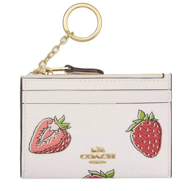 Front View of Coach Mini Skinny Id Case With Strawberry Print - Chalk Multi CAR17