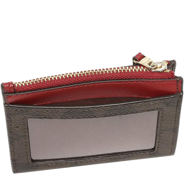 Coach Mini Skinny Id Case In Signature Canvas in Brown/ 1941 Red 88208