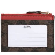 Coach Mini Skinny Id Case In Signature Canvas in Brown/ 1941 Red 88208