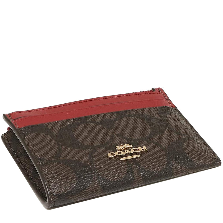 Coach Mini Skinny Id Case In Signature Canvas in Brown/ 1941 Red 88208