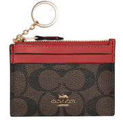 Coach Mini Skinny Id Case In Signature Canvas in Brown/ 1941 Red 88208