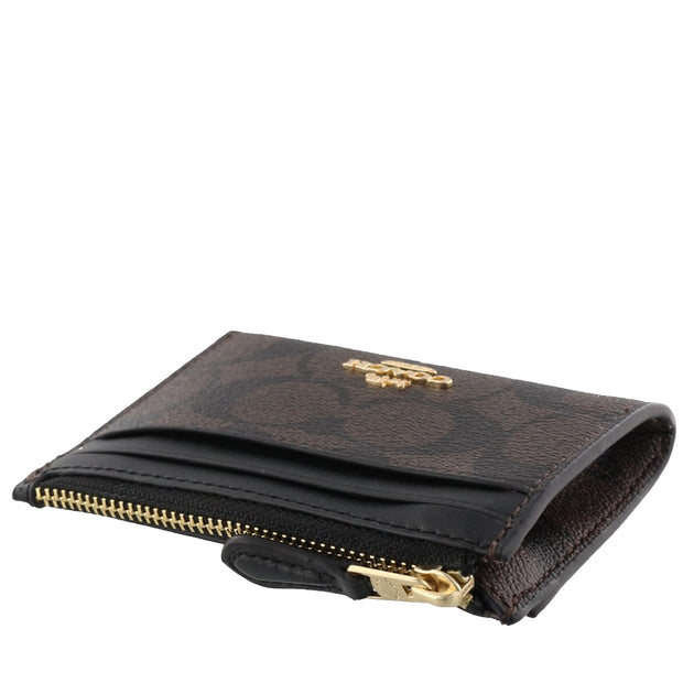 Coach Mini Skinny Id Case In Signature Canvas in Brown/ Black 88208