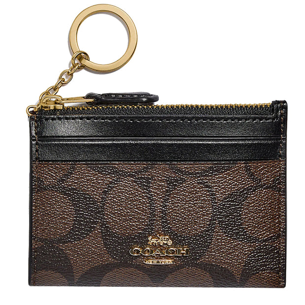 Coach Mini Skinny Id Case In Signature Canvas in Brown/ Black 88208