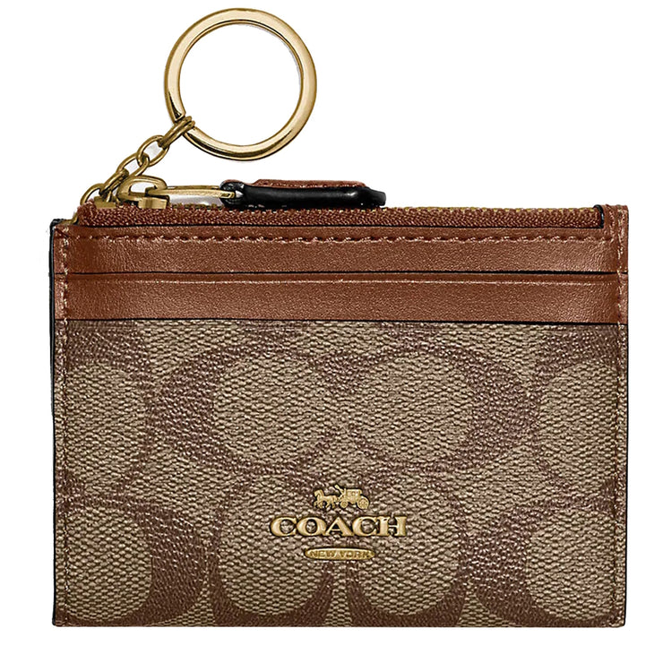 Coach Mini Skinny Id Case In Signature Canvas in Khaki/ Saddle 2 88208