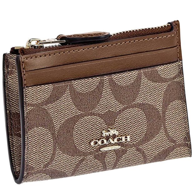 Coach Mini Skinny Id Case In Signature Canvas in Khaki/ Saddle 2 88208