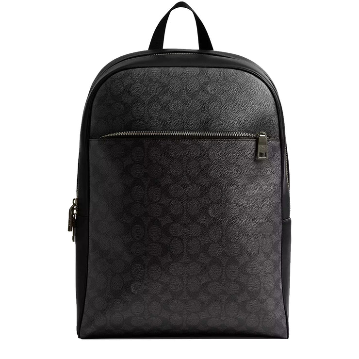 Front view of Coach Owen Backpack Bag In Signature Canvas - Charcoal/ Black CAJ90