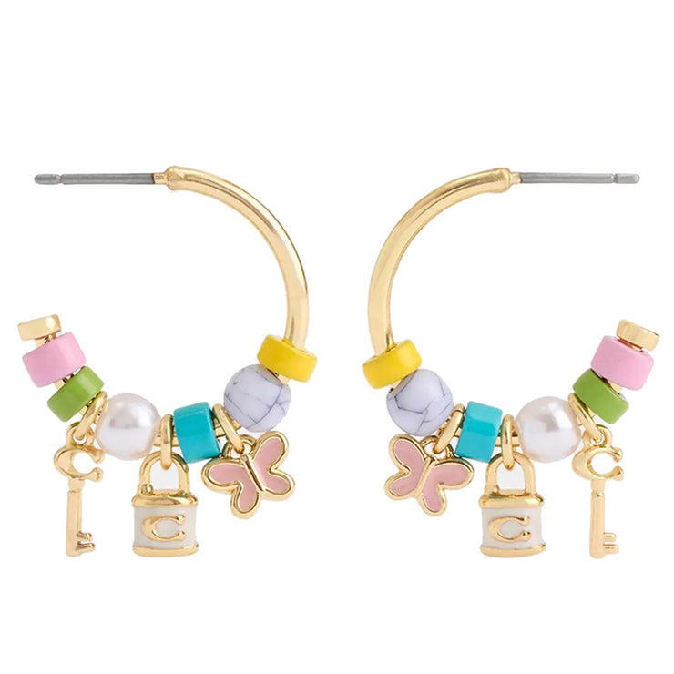 Buy Coach Padlock Multi Charm Huggie Earrings in Gold/ Multi CV266 Online in Singapore | PinkOrchard.com