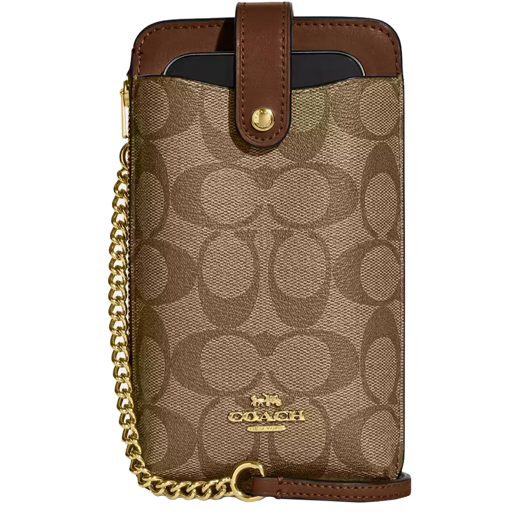 Buy Coach Phone Crossbody Bag In Signature Canvas in Khaki/ Saddle