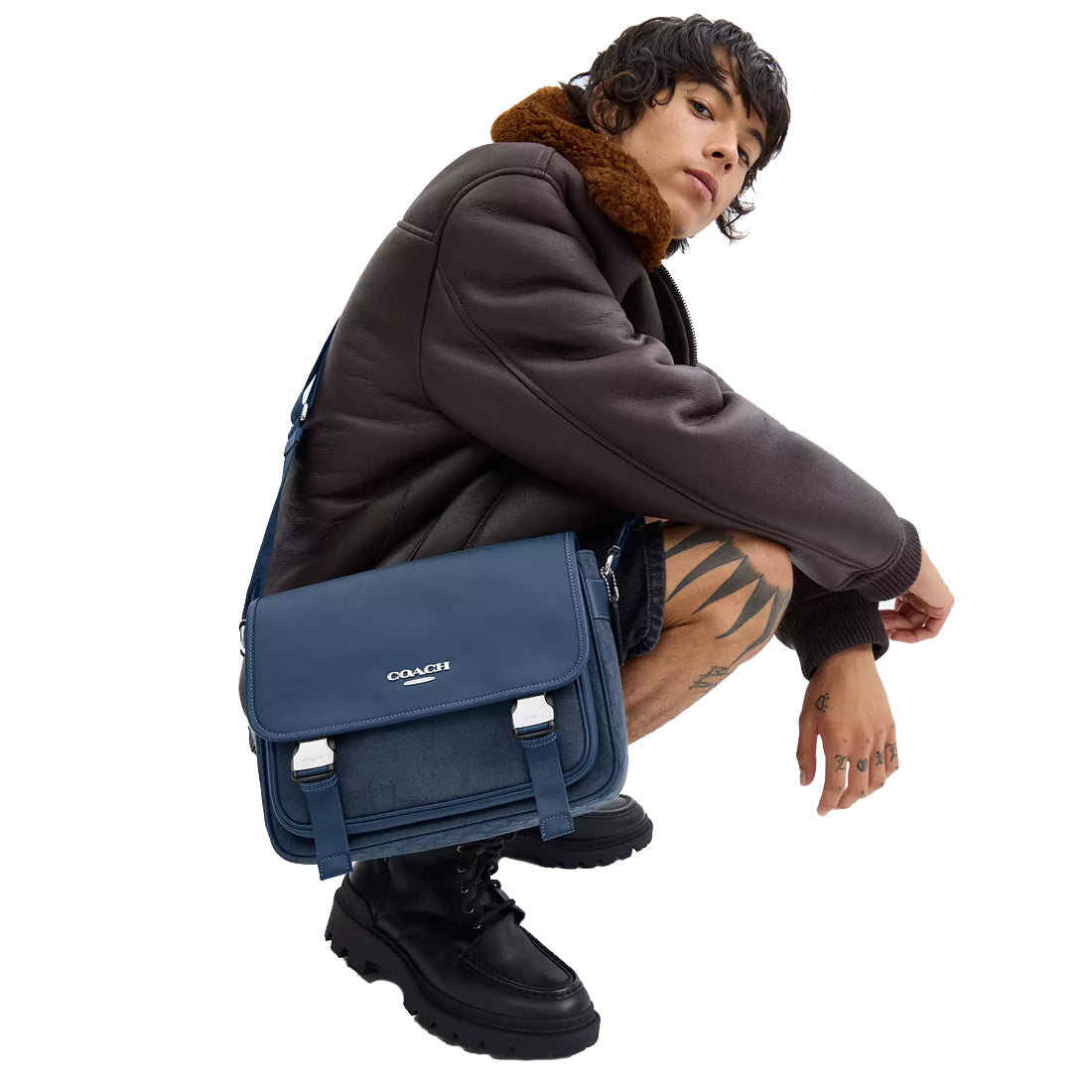 Buy Coach Racer Messenger Bag In Signature Jacquard in Denim/ Dark ...