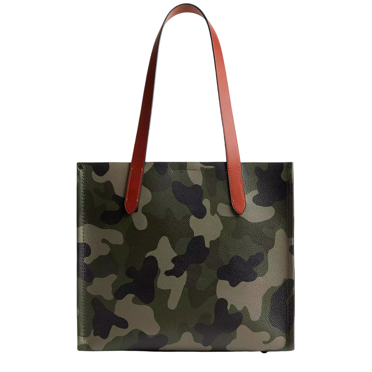Back View of Coach Relay Tote Bag 34 With Camo Print And Coach Graphic - Camo CY811