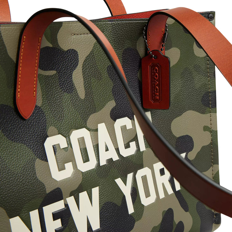 Closeup of Coach Relay Tote Bag 34 With Camo Print And Coach Graphic - Camo CY811