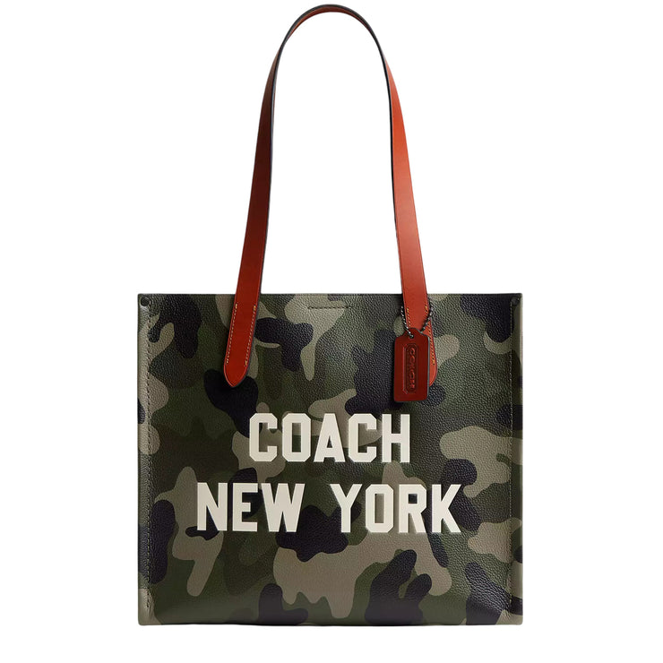 Front View of Coach Relay Tote Bag 34 With Camo Print And Coach Graphic - Camo CY811