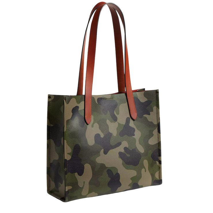 Side View of Coach Relay Tote Bag 34 With Camo Print And Coach Graphic - Camo CY811
