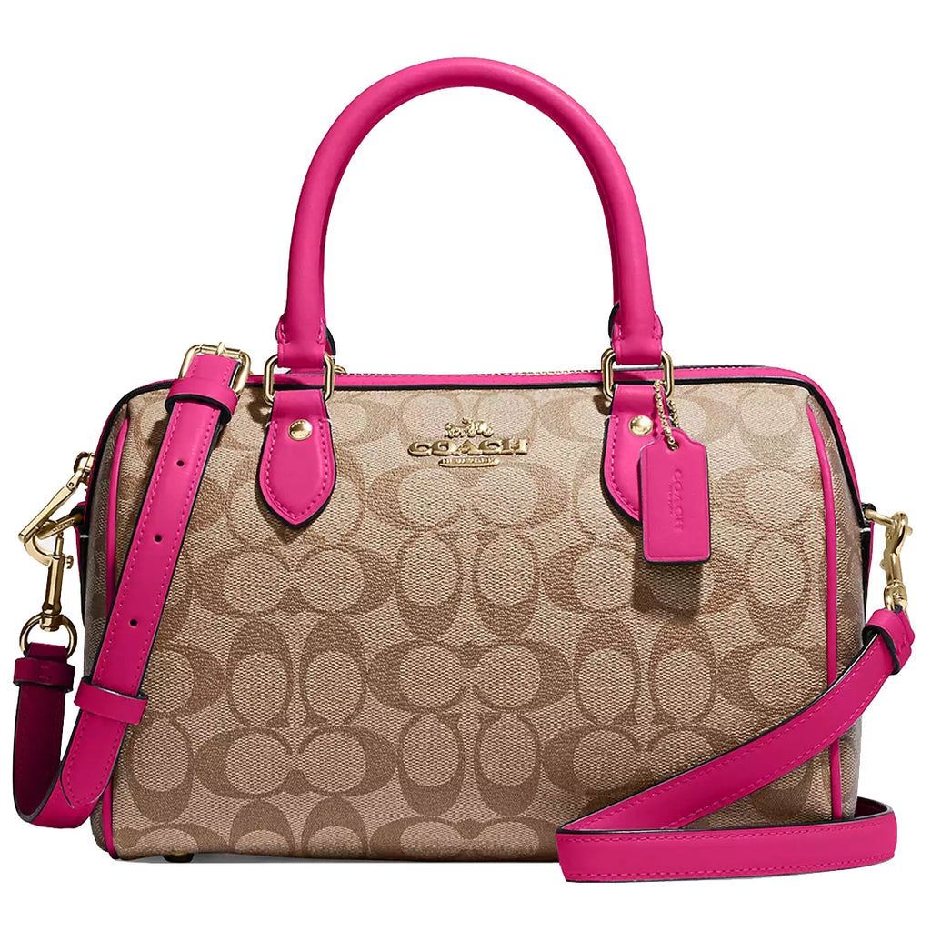 バッグ COACH Buy Coach Rowan Satchel Bag In Signature Canvas in Khaki/ Cerise
