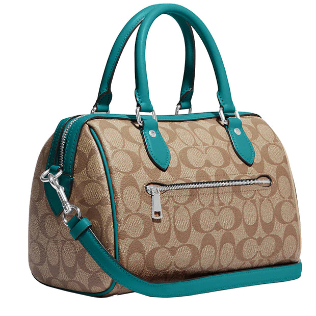 Coach Rowan Satchel Bag In Signature Canvas in Khaki/ Teal CH280