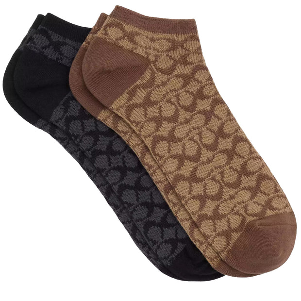 Front View of Coach Signature Ankle Socks- Khaki/ Black CK702
