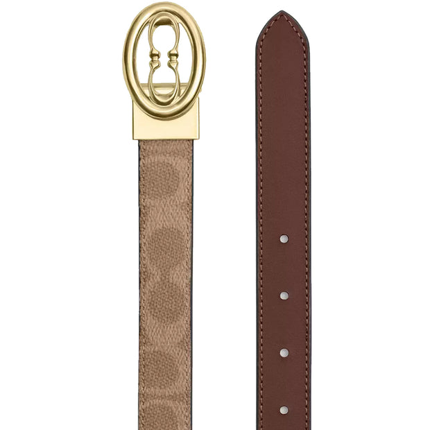 Front  & Back View of Coach Signature Buckle Cut To Size Belt, 25Mm - Tan/ Brown CA196