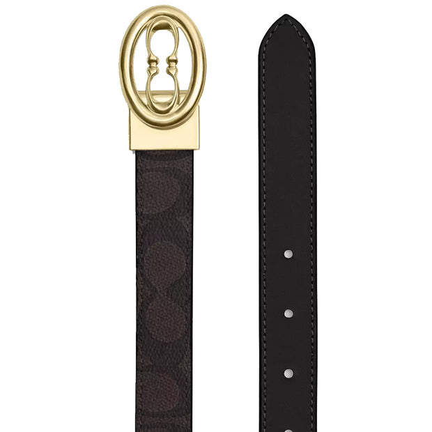 Front & Back View of Coach Signature Buckle Cut To Size Belt, 25Mm - Walnut/ Black CZ196