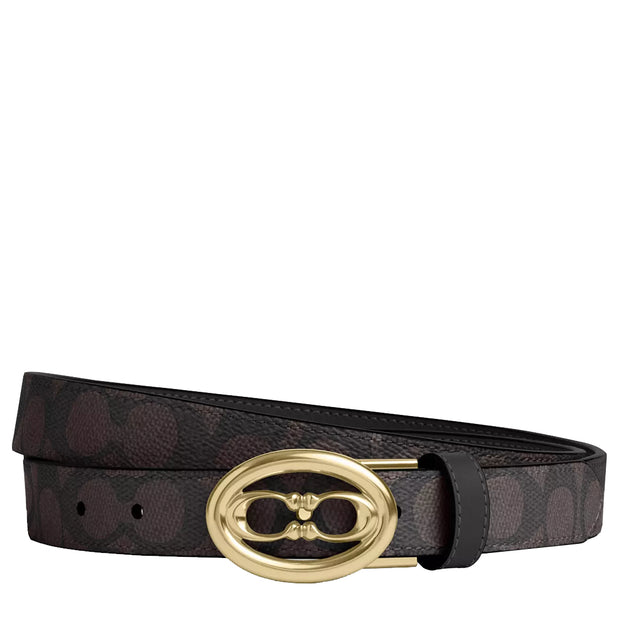 Front View of Coach Signature Buckle Cut To Size Belt, 25Mm - Walnut/ Black CZ196