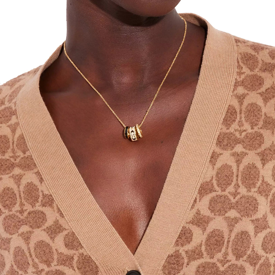 Coach Signature Enamel Rondell Necklace in Gold/ White CI905