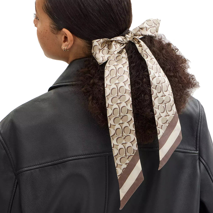 Coach Signature Print Silk Skinny Scarf in Bone C8363