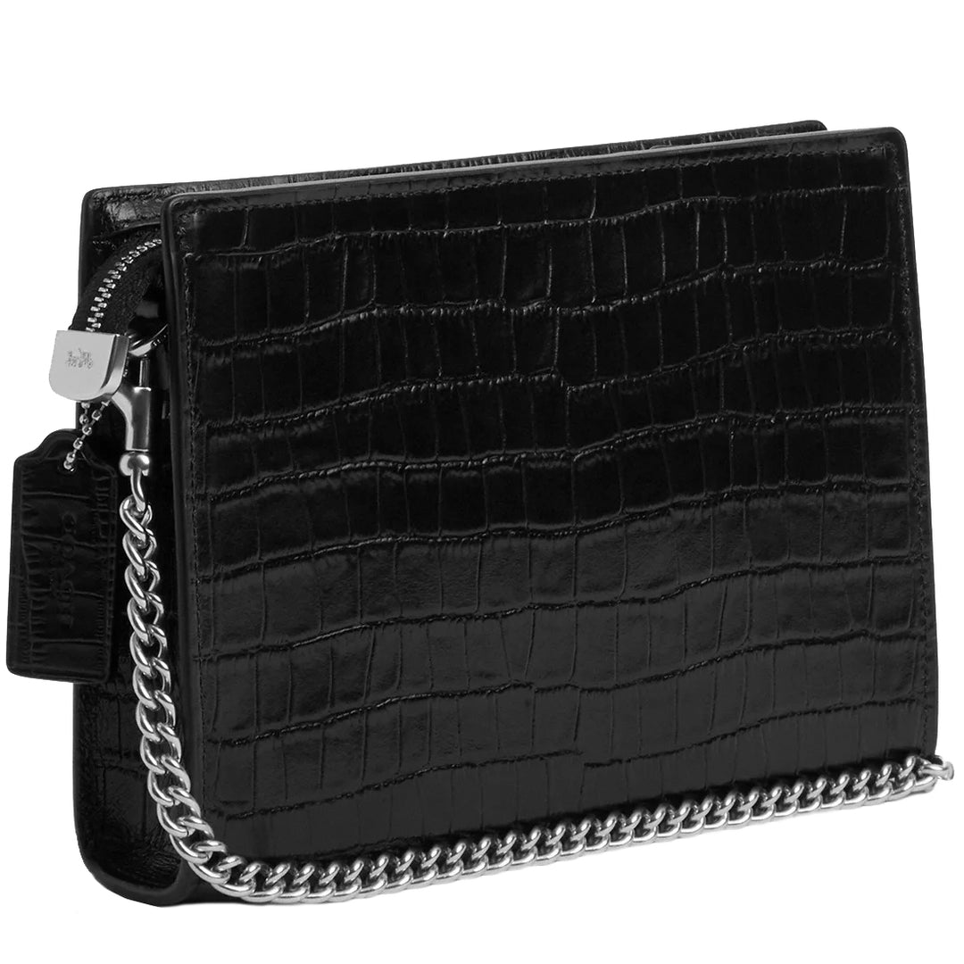 Coach Slim Croc-Embossed Leather Crossbody Bag in Black/ Silver CR237