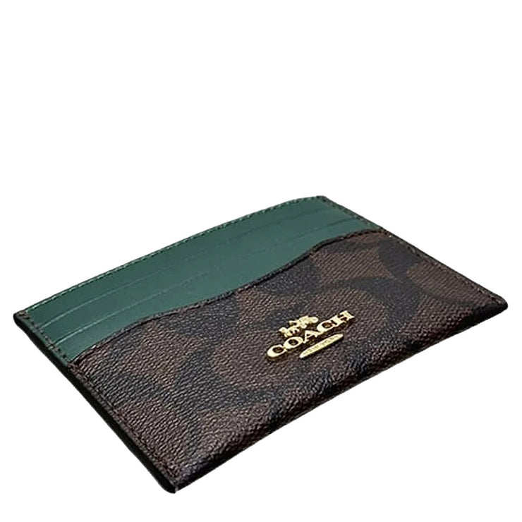 Coach Slim Id Card Case In Signature Canvas in Brown/ Dark Pine CH415