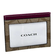 Coach Slim Id Card Case In Signature Canvas in Khaki/ Deep Berry CH415