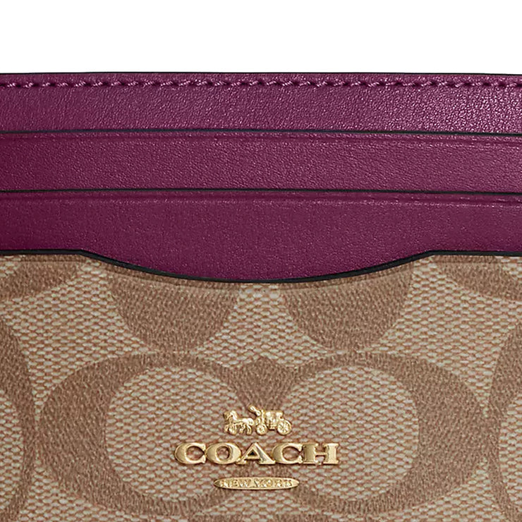 Coach Slim Id Card Case In Signature Canvas in Khaki/ Deep Berry CH415