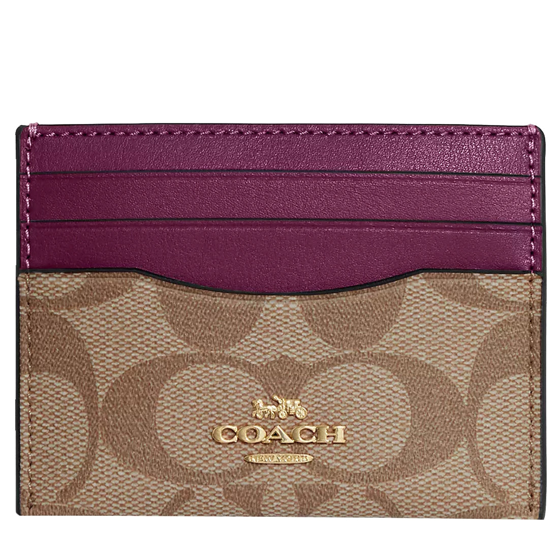 Buy Coach Slim Id Card Case In Signature Canvas in Khaki/ Deep Berry
