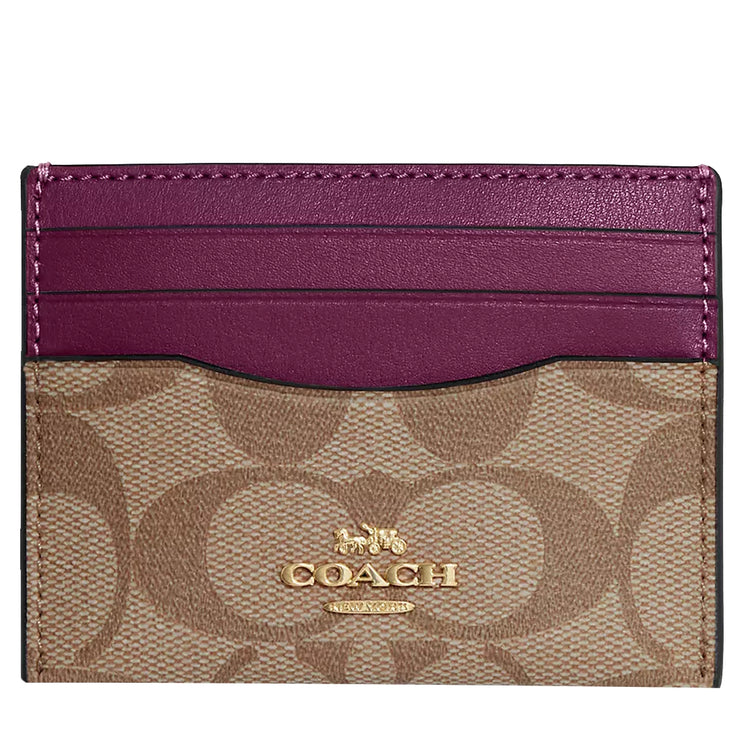 Buy Coach Slim Id Card Case In Signature Canvas in Khaki/ Deep Berry CH415 Online in Singapore | PinkOrchard.com
