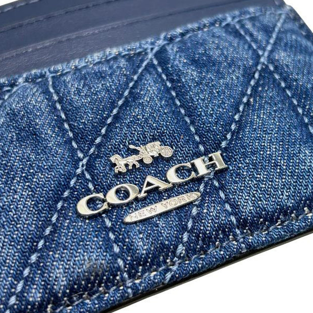 Closeup of Coach Slim ID Card Case with Quilting - Denim CAT70